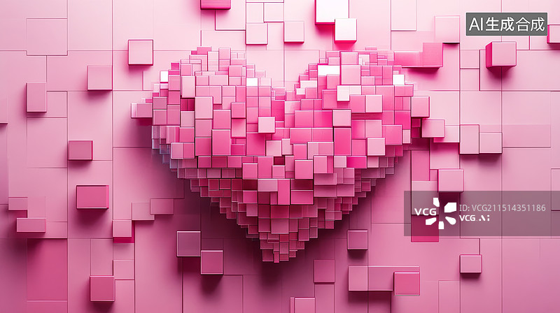 【AI数字艺术】粉色像素爱心图片素材