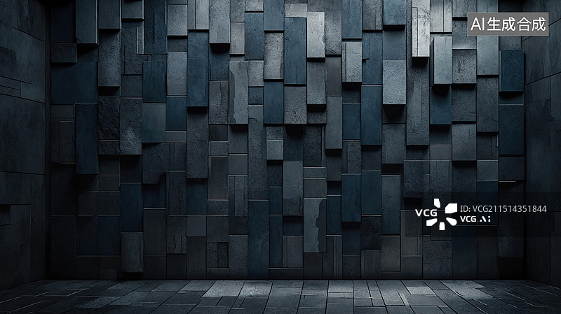 【AI数字艺术】深邃的立体方块墙图片素材