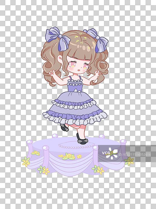 人物Q版女孩八音盒旋转跳舞手绘卡通小清新温馨可爱免抠元素图片素材