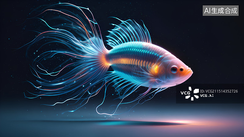 【AI数字艺术】科技感斗鱼，鱼类特写，炫彩电流图片素材
