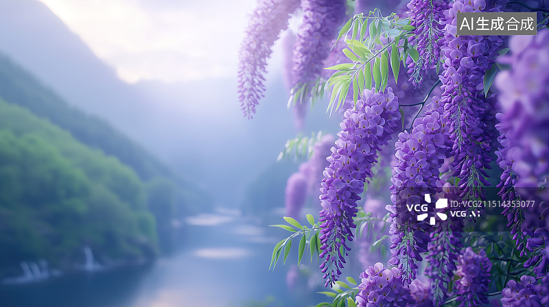 【AI数字艺术】紫藤萝花、紫色的花朵图片素材