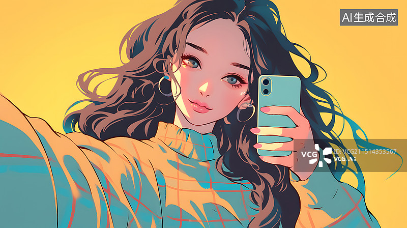 【AI数字艺术】美少女自拍图片素材