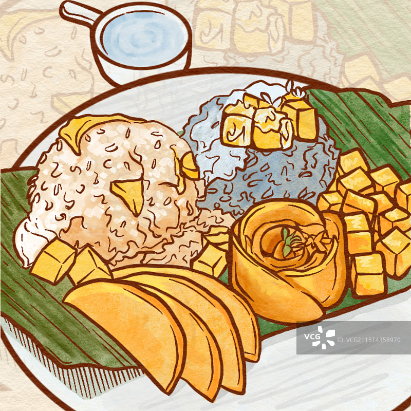 手绘东南亚美食插画图片素材