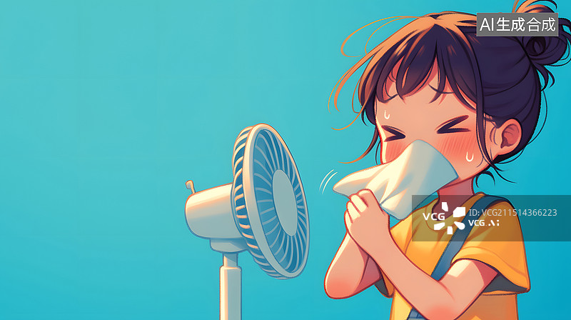 【AI数字艺术】夏日女孩与风扇图片素材