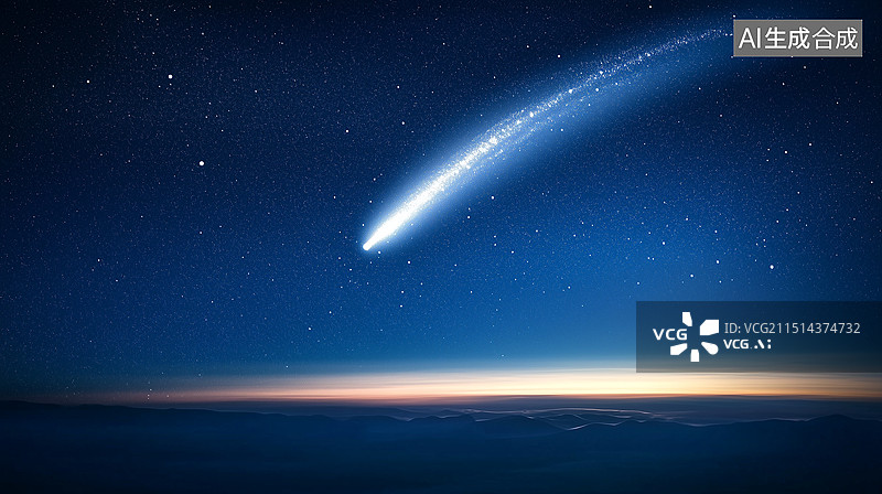 【AI数字艺术】黑夜彗星发光背景图片素材