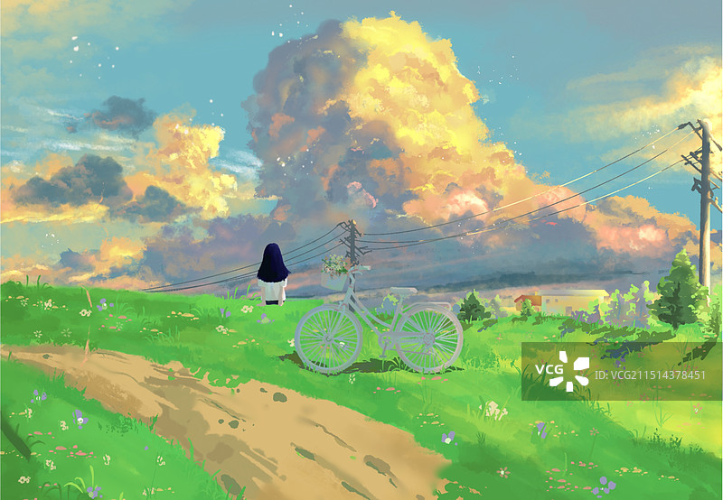 落日与单车图片素材