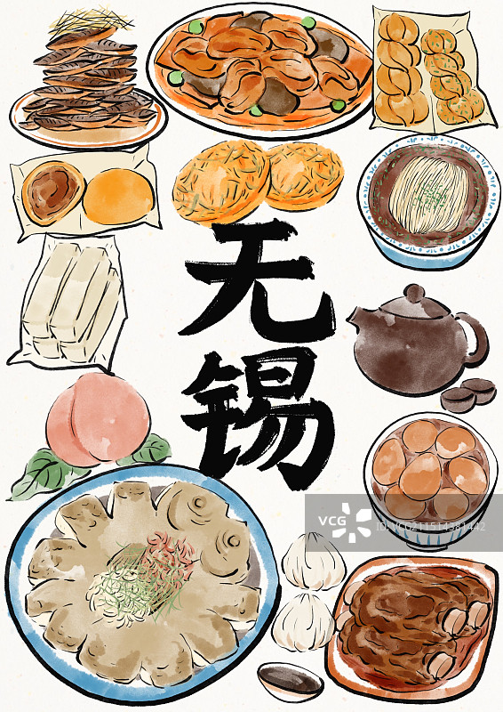 国潮风无锡美食插画图片素材