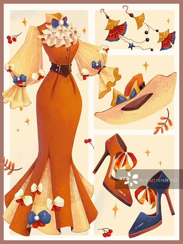 复古肌理感原创插画——早秋搭配图片素材