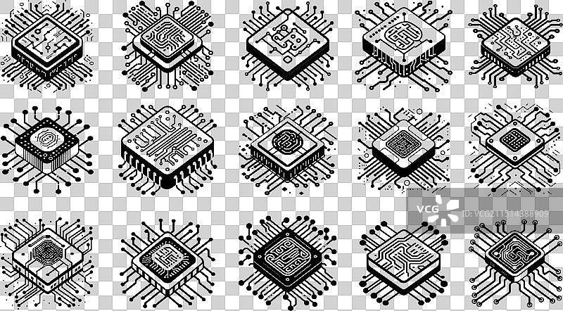 AI处理器黑色2.5D图标芯片图片素材