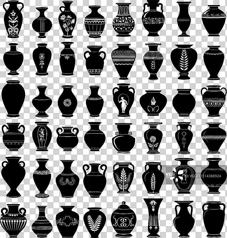 黑色古希腊花瓶剪影套装图片素材