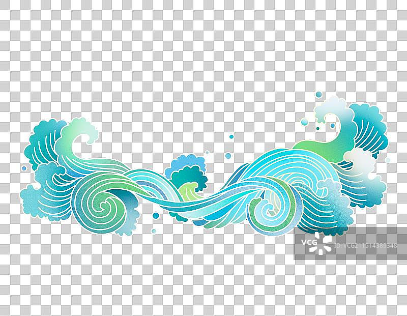 线描国风元素海浪浪花图片素材