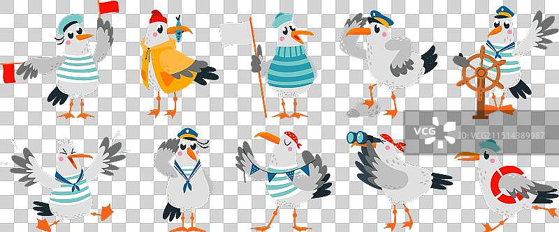 卡通海鸥有趣的船员海鸥船长图片素材