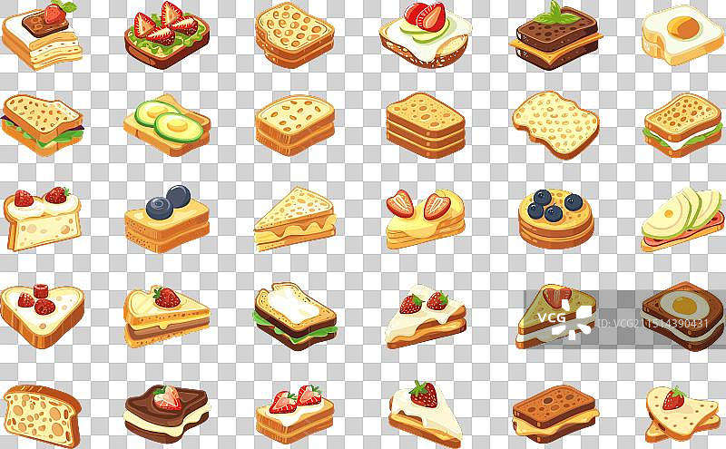 卡通不同类型的吐司图标集图片素材