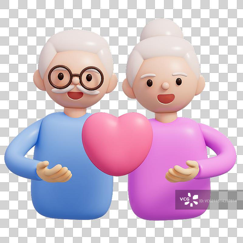 两个老人开心地笑3D卡通插画元素图片素材