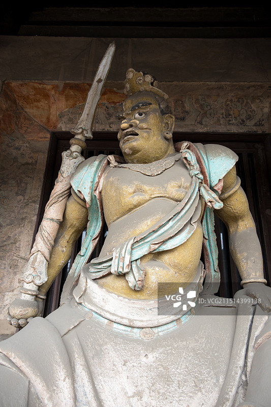 中国山西平遥双林寺天王殿外的四大金刚造像图片素材
