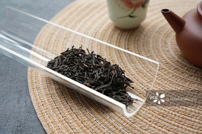 广西梧州六堡茶，茶叶，特级散茶，黑茶，特写图片素材