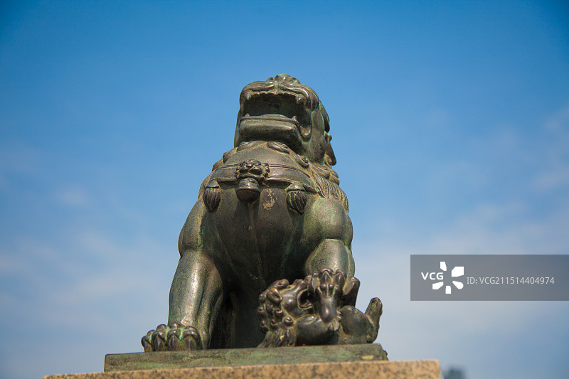 摆pose的铜狮子图片素材