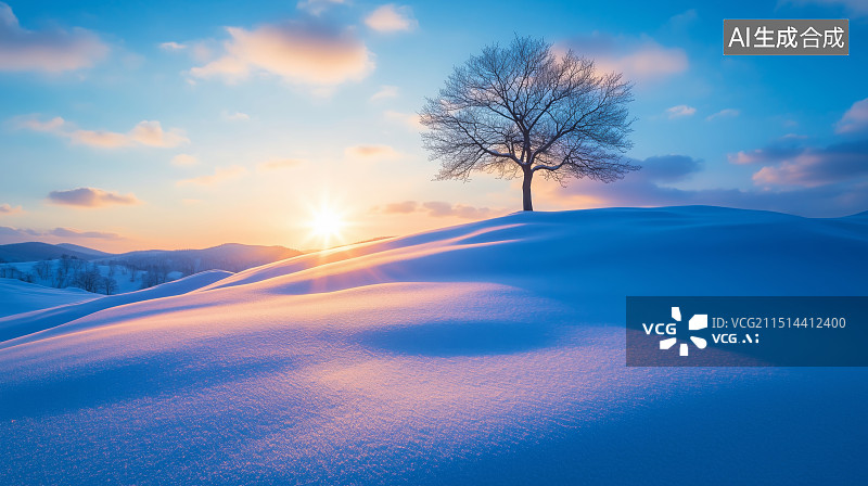 【AI数字艺术】冬日暖阳下的树图片素材