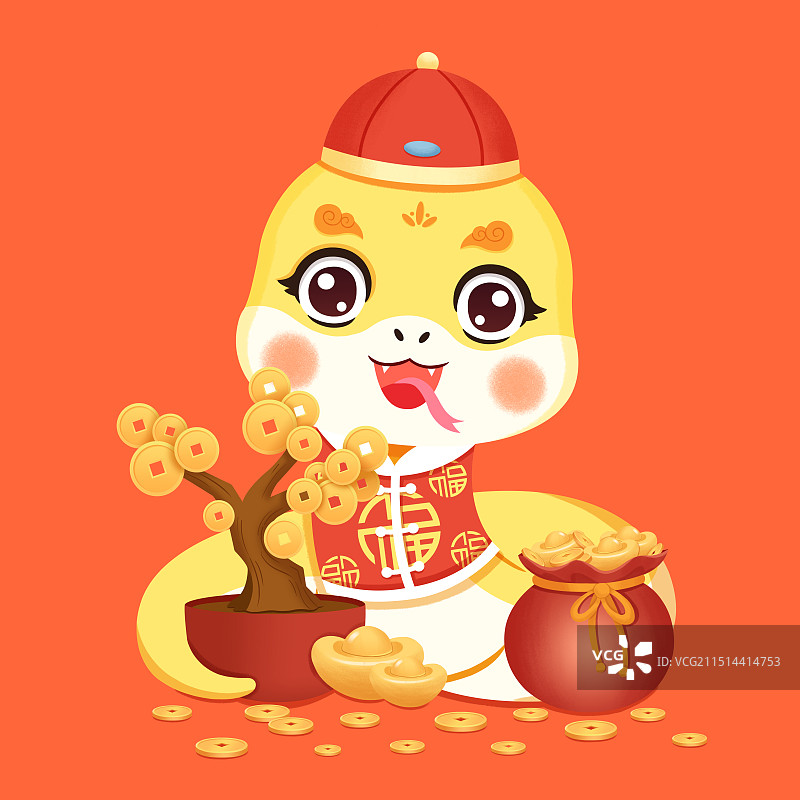 2025蛇年巳蛇卡通形象设计插画图片素材