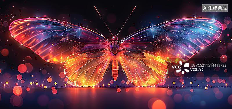 【AI数字艺术】科技风格主视觉——发光的抽象蝴蝶背景图片素材