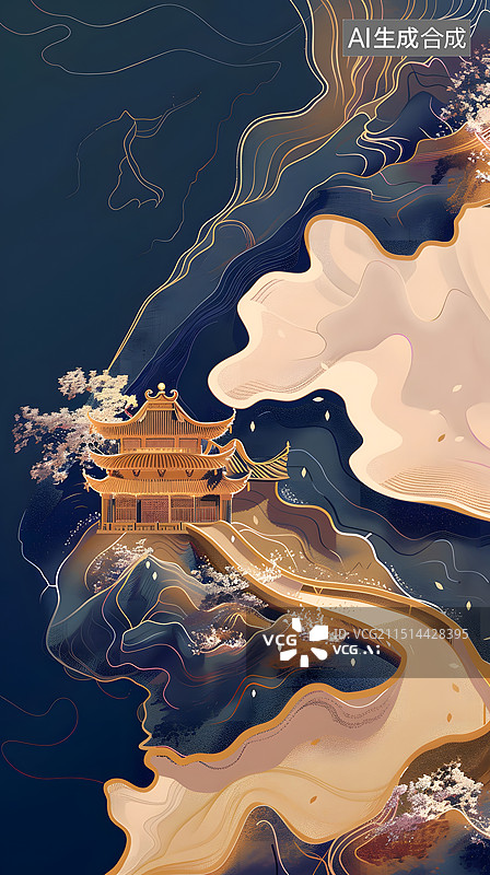 【AI数字艺术】云上中式庭院图片素材