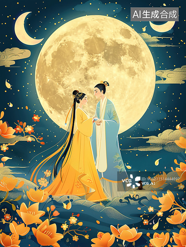 【AI数字艺术】卡通人物 中秋节场景图片素材