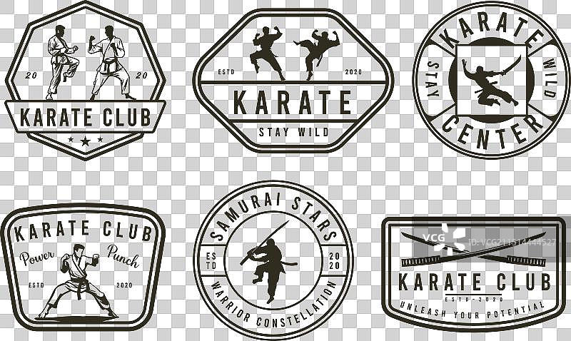 复古空手道或武术标志合集图片素材
