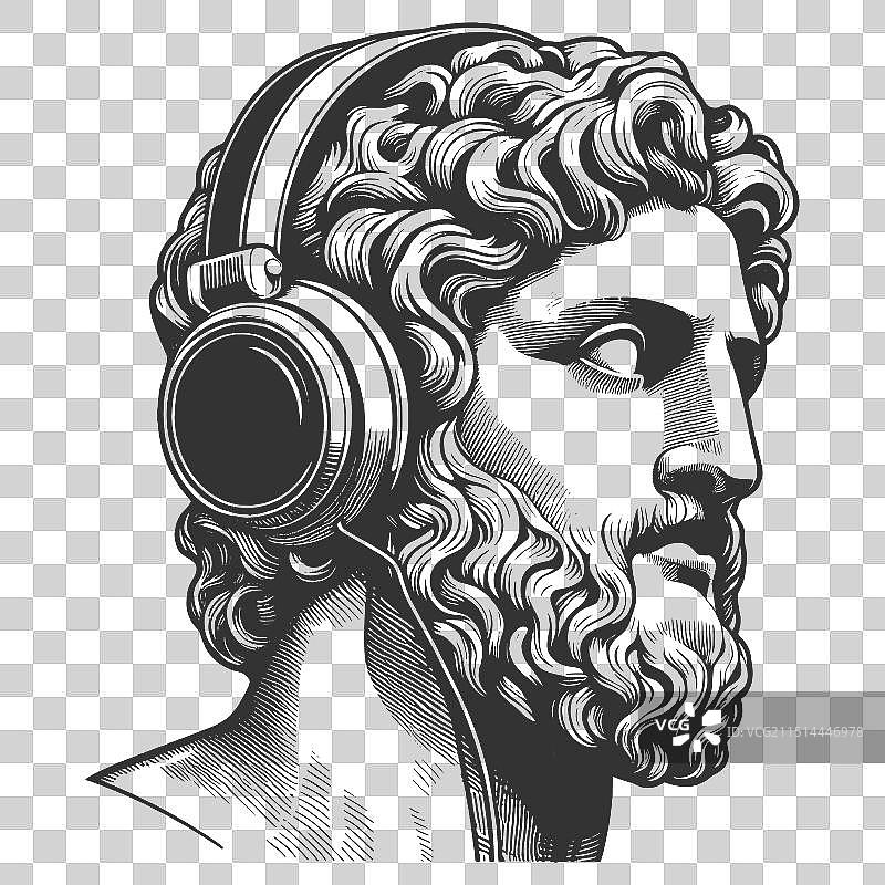 戴着耳机的古典雕像图片素材
