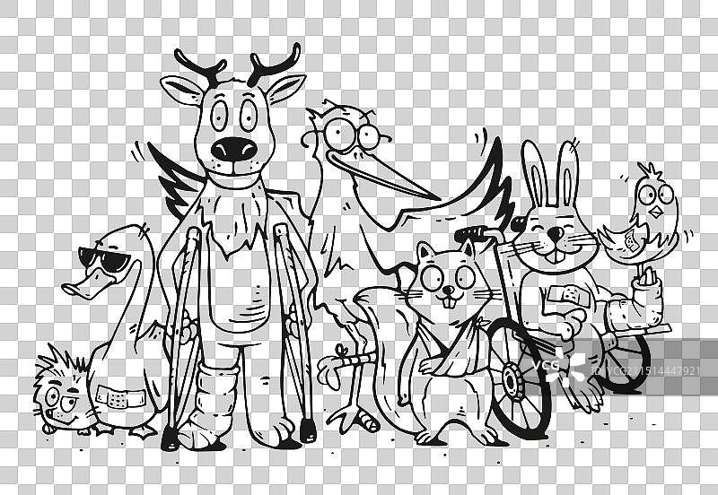 手绘线条可爱动物诊所图片素材