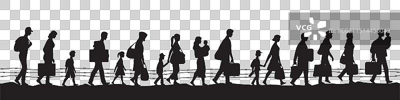 难民群体剪影banner图片素材