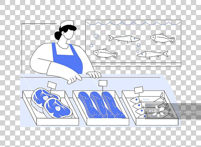 肉类和鱼类部门隔离卡通图片素材