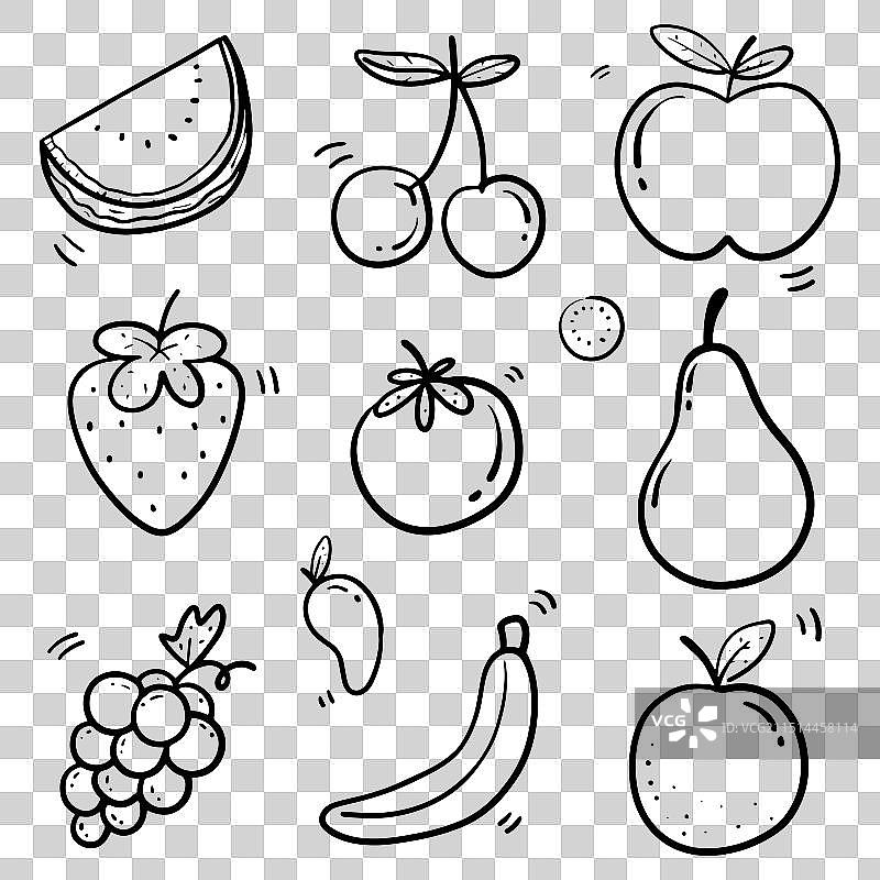 手绘水果线条涂鸦套装图片素材