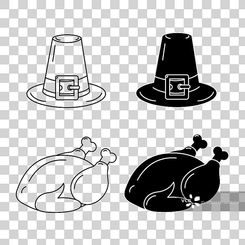 烤火鸡和朝圣者帽子黑白图图片素材