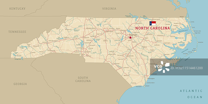 美国北卡罗来纳州地图图片素材