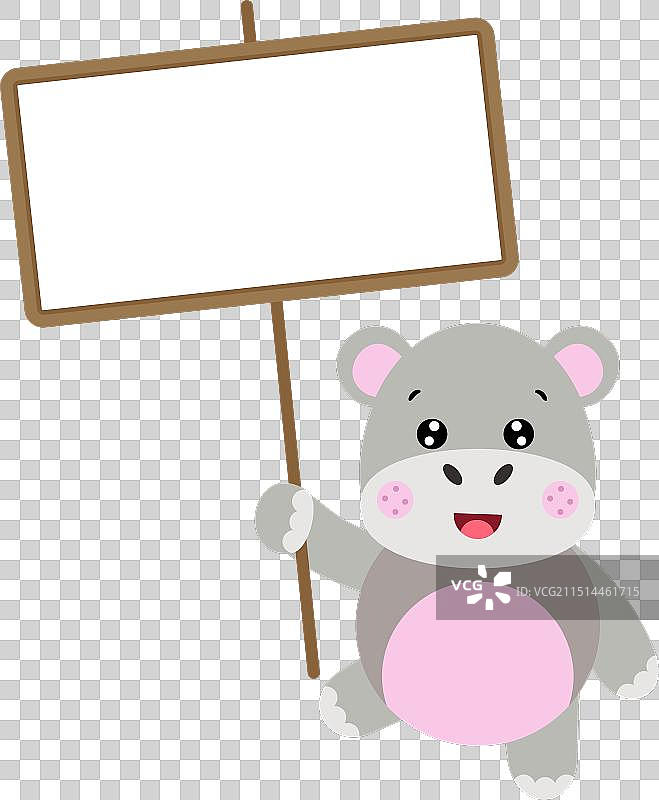 可爱的河马拿着空白标牌图片素材