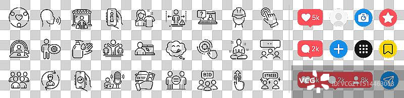 拍卖市场买家和常见问题解答线性图标包图片素材