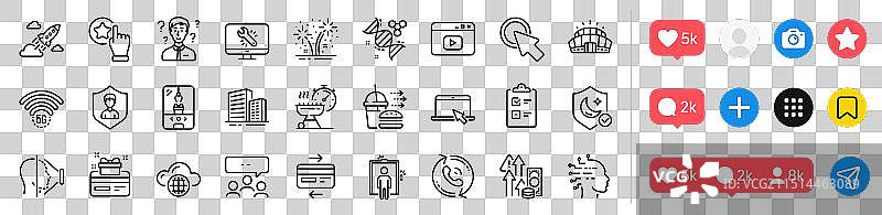 5G无线网络面部识别和通货膨胀线性图标包图片素材