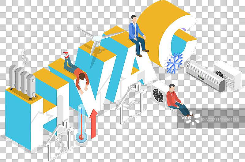 2.5D扁平风暖通空调示意图片素材