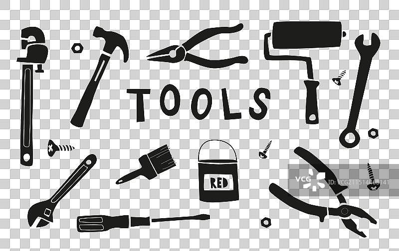 手绘涂鸦风格的家庭工具套装图片素材