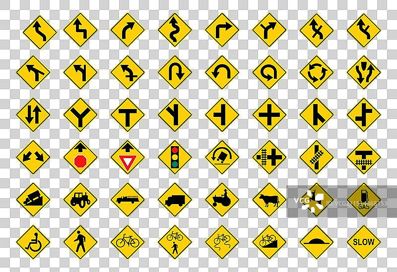 黄色警告路标合集图片素材