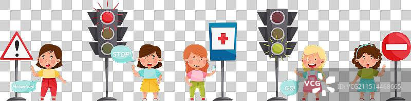 学习道路和交通规则的可爱女孩图片素材
