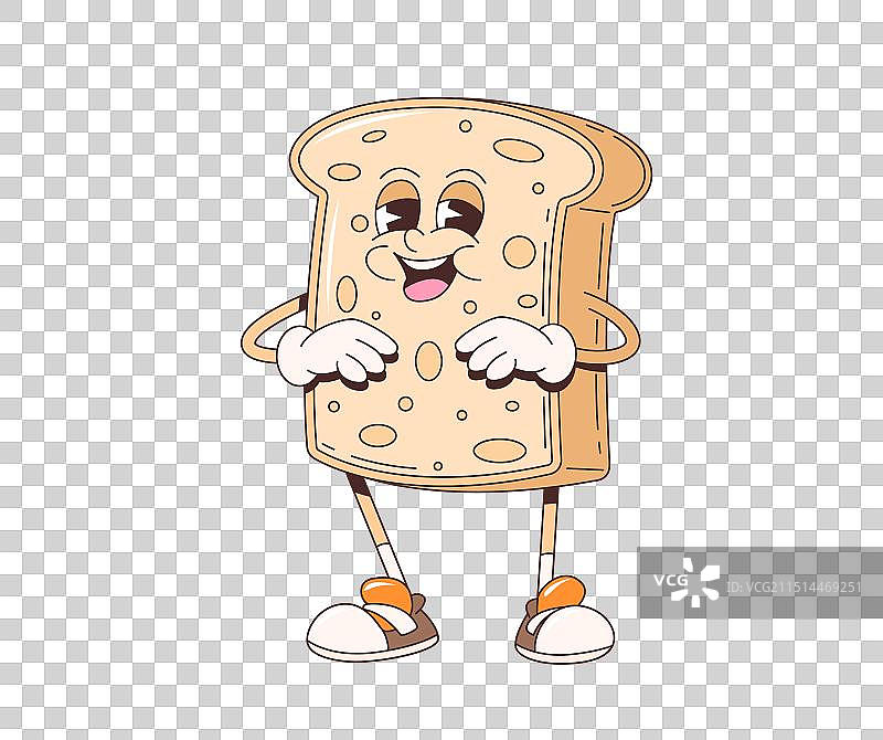 卡通复古时髦的吐司或面包角色图片素材