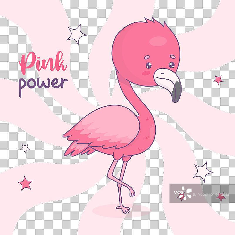 粉红色火烈鸟卡通卡哇伊鸟类图片素材