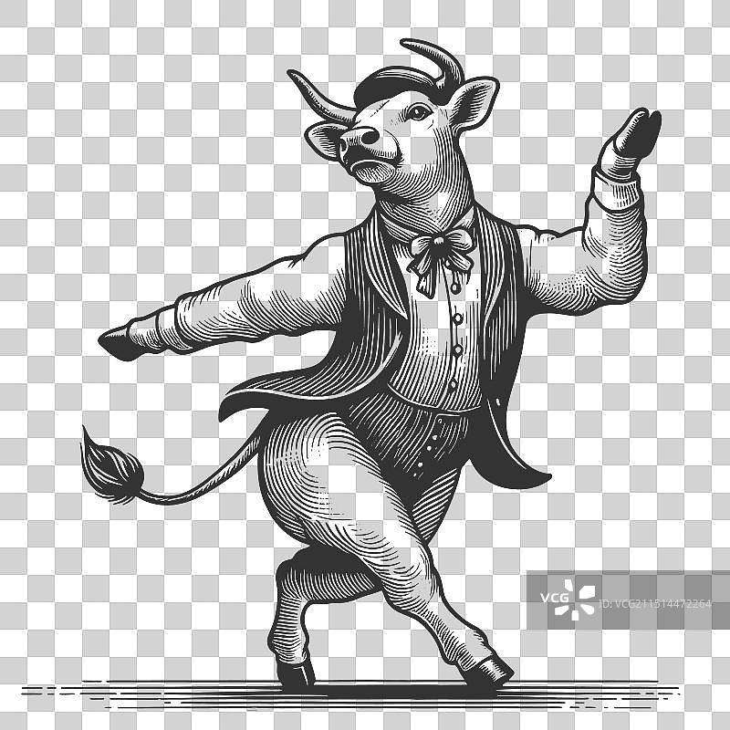 跳舞的公牛雕刻素描图片素材