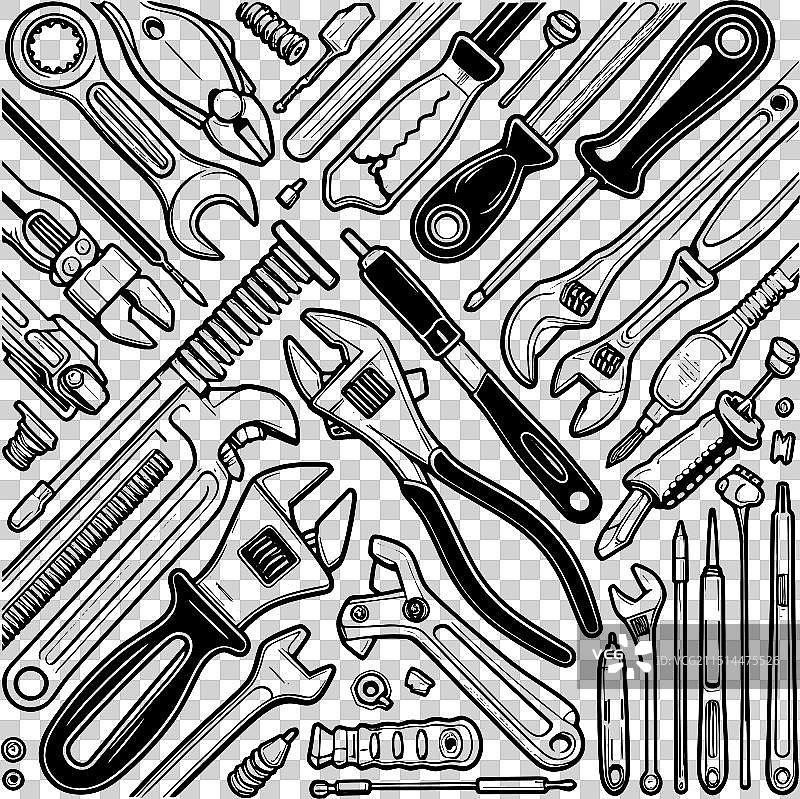 黑色维修工具线条素材图片素材