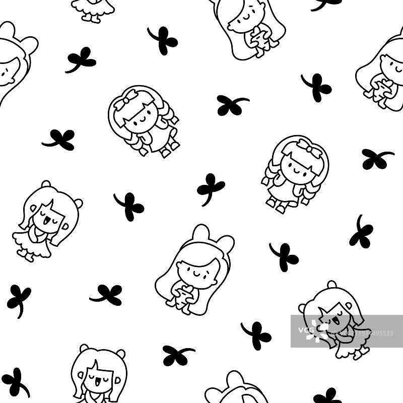 可爱小女孩涂色页图片素材