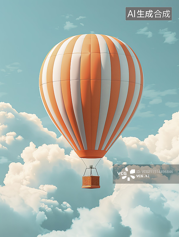 【AI数字艺术】热气球翱翔在高空蓝天白云间插画图片素材