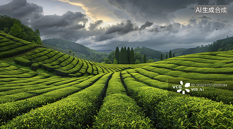 【AI数字艺术】茶园茶叶广角图片素材