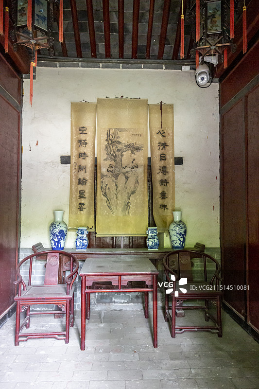 山东省济宁市邹城市孟府：世恩堂（是世袭五经博士居住之处，陈列仍保持着孟繁骥和王淑芳当年居住时的原貌）图片素材