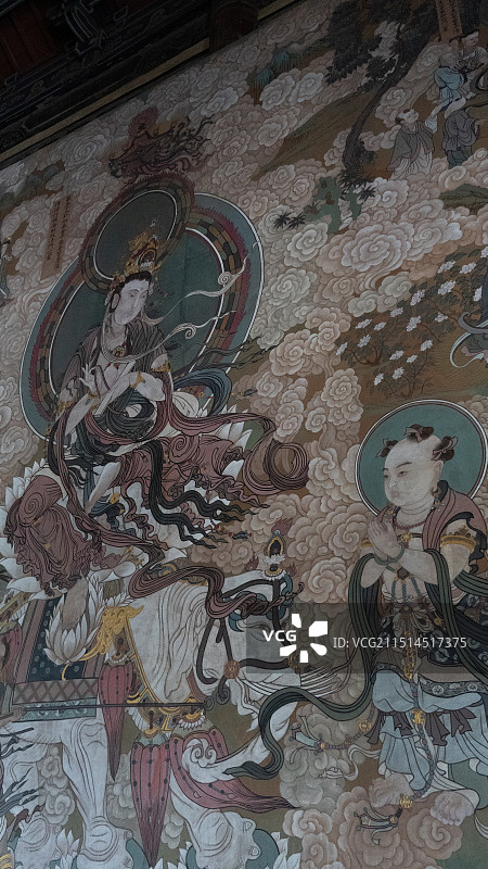 山西省大同市华严寺宗教建筑室内壁画中国文化历史景点图片素材